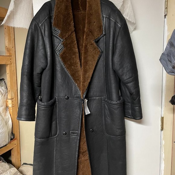 Men's Black Shearling Coat - Picture 1 of 5